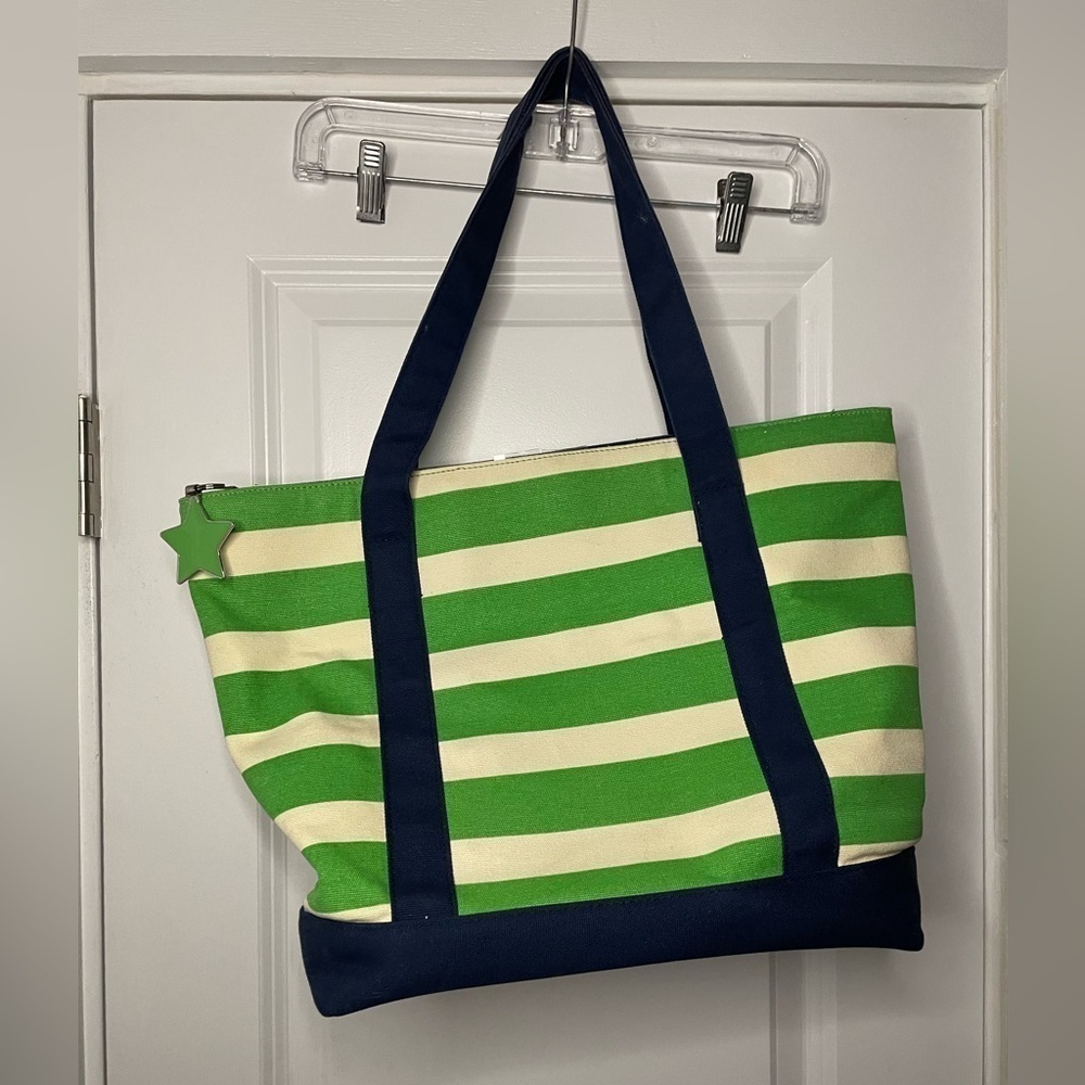 Canvas strapped shoulder bag green/cream/navy